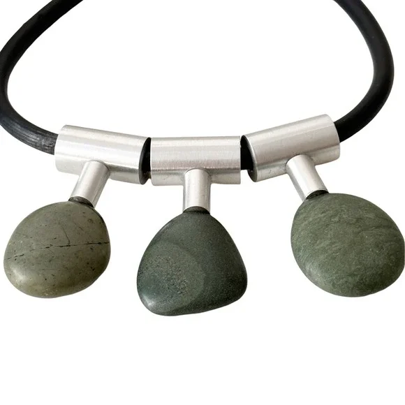 Whitney Museum Boho Statement Necklace Large Trendy Carnaval Handmade Sea Stones - Picture 15 of 16